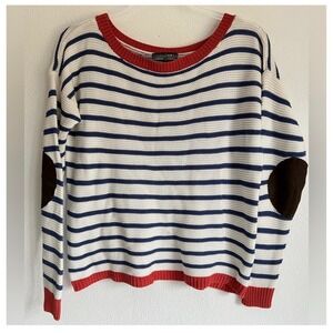 Lemon Tart Kienna Nautical Striped Summer Knit Sweater‎ Elbow Patches S